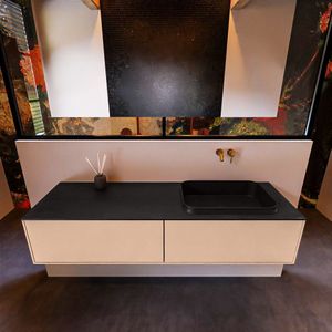 Badkamermeubelset mondiaz erin 150 cm met 2 lades met ridge wastafel rechts urban zonder kraangaten greeploos mat rosee