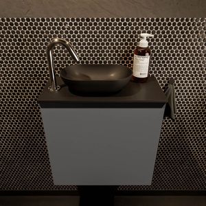 Mondiaz Fowy toiletmeubel 50cm dark grey met zwarte waskom links en kraangat