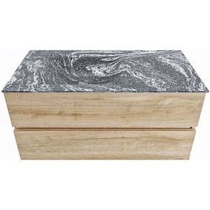 MONDIAZ VICA-DLUX 100cm badmeubel onderkast Washed Oak 2 lades. Inbouw wastafel CLOUD links zonder kraangat, kleur Lava.
