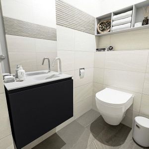 Mondiaz olan 60 cm toiletmeubel urban. Lex wastafel talc rechts 1 kraangat