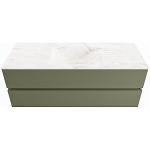 Mondiaz vica-dlux 130 cm badmeubel onderkast army 2 lades. Inbouw wastafel cloud midden zonder kraangat, kleur ostra.