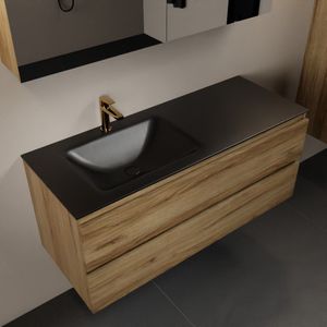 Mondiaz aivy 120 cm badmeubel chai, wastafel urban solid surface links 1 kraangat met spiegelkast