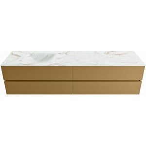 Mondiaz vica-dlux 200 cm badmeubel onderkast oro 4 lades. Inbouw wastafel cloud links zonder kraangat, kleur frappe.