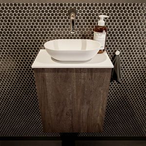 Mondiaz Fowy toiletmeubel 40cm dark brown met witte waskom midden zonder kraangat