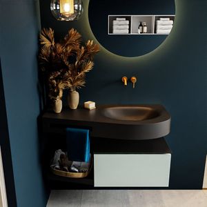 Mondiaz riva 100 cm badmeubel onderkast /planchet kleur greey met 1 lade. Wastafel dulcet rechts 0 kraangaten kleur urban.