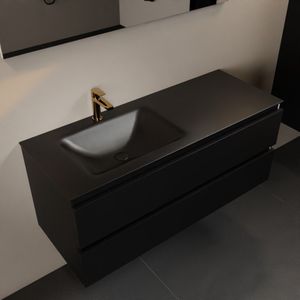Mondiaz aivy 120 cm badmeubel urban, wastafel urban solid surface links 1 kraangat met spiegel
