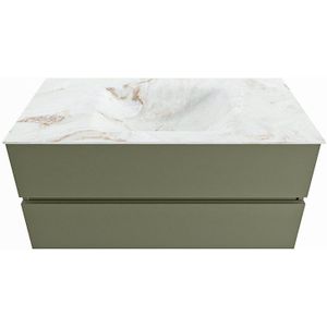Mondiaz vica-dlux 100 cm badmeubel onderkast army 2 lades. Inbouw wastafel cloud midden zonder kraangat, kleur frappe.