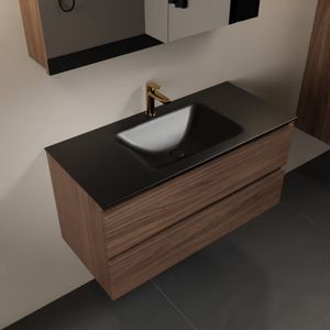 Mondiaz aivy 100 cm badmeubel mocha, wastafel urban solid surface midden 1 kraangat met spiegelkast