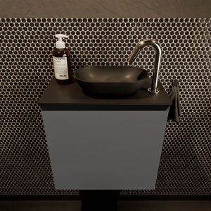 Mondiaz Fowy toiletmeubel 50cm dark grey met zwarte waskom rechts en kraangat