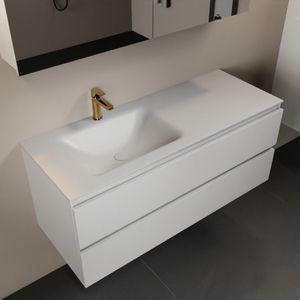 Mondiaz Aivy badmeubelset - 120x45x50cm - 1 kraangat - 1 wasbak talc Solid surface - Links - 2 lades - Met spiegelkast - MDF Talc AIVY80313