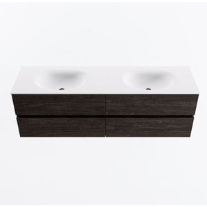 MONDIAZ VICA 160cm badmeubel onderkast Dark Brown 4 lades. Wastafel MOON dubbel 2 kraangaten, kleur Talc.