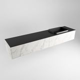 Mondiaz Erin 200cm badmeubel Carrara met 2 lades en zwarte wastafel rechts 1 kraangat