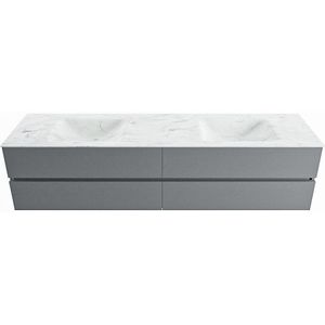 Mondiaz vica-dlux 200 cm badmeubel onderkast plata 4 lades. Inbouw wastafel cloud dubbel zonder kraangat, kleur opalo.