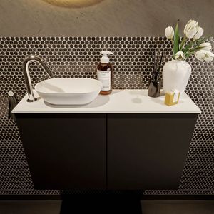 Mondiaz Fowy toiletmeubel 80cm urban met witte waskom links en kraangat