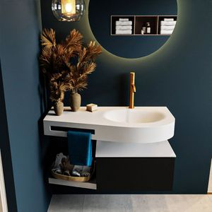 Mondiaz riva 100 cm badmeubel onderkast /planchet kleur urban met 1 lade. Wastafel dulcet rechts 1 kraangat kleur talc.