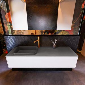 Badkamermeubelset Mondiaz Erin 150 cm met 1 Lade met RIDGE Wastafel Links Dark grey met 1 kraangat Greeploos Mat Talc