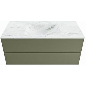 MONDIAZ VICA-DLUX 110cm badmeubel onderkast Army 2 lades. Inbouw wastafel CLOUD midden zonder kraangat, kleur Opalo.