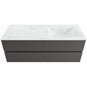 MONDIAZ VICA-DLUX 130cm badmeubel onderkast Dark grey 4 lades. Inbouw wastafel CLOUD rechts 1 kraangat, kleur Opalo.