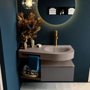 MONDIAZ RIVA 100cm badmeubel onderkast / planchet  kleur Dark_Grey met 1 lade. Wastafel DULCET rechts 1 kraangat kleur Smoke.