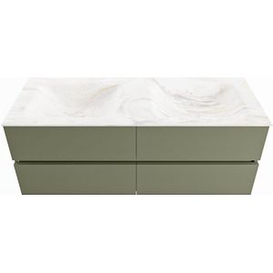 Mondiaz vica-dlux 130 cm badmeubel onderkast army 4 lades. Inbouw wastafel cloud dubbel 2 kraangaten, kleur ostra.