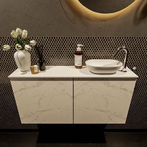 Mondiaz Fowy toiletmeubel 100cm Carrara met witte waskom rechts en kraangat