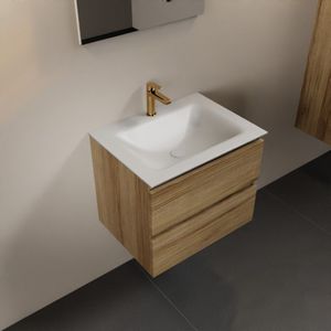 Mondiaz Aivy badmeubelset - 60x45x50cm - 1 kraangat - 1 wasbak talc Solid surface - Midden - 2 lades - Met spiegel - Melamine Chai AIVY80183