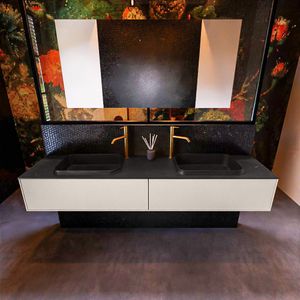 Badkamermeubelset mondiaz erin 200 cm met 2 lades met ridge wastafel dubbel urban met 2 kraangaten greeploos mat linen