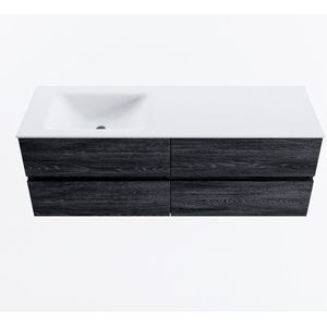 Mondiaz vica 140 cm badmeubel onderkast antracite 4 lades. Wastafel cloud links 1 kraangat, kleur talc.