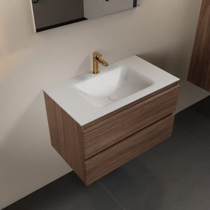 Mondiaz Aivy badmeubelset - 80x45x50cm - 1 kraangat - 1 wasbak talc Solid surface - Midden - 2 lades - Zonder spiegel - Melamine Mocha AIVY80051