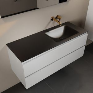 Mondiaz aivy 120 cm badmeubel talc, wastafel urban solid surface rechts zonder kraangat met spiegel