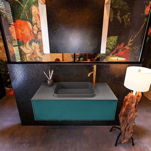 Badkamermeubelset mondiaz erin 100 cm met 1 lade met ridge wastafel midden dark grey met 1 kraangat greeploos mat smag