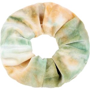 Marble/Tie-dye velvet scrunchie/haarwokkel, pastel oranje & groen