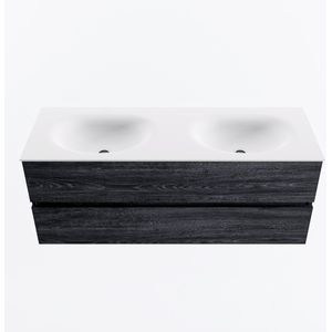 Mondiaz vica 130 cm badmeubel onderkast antracite 2 lades. Wastafel moon dubbel zonder kraangat, kleur talc.