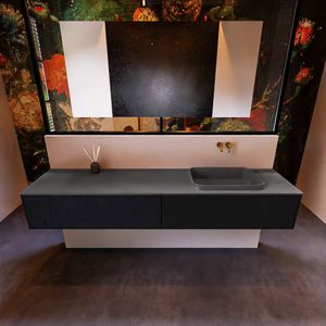 Badkamermeubelset mondiaz erin 200 cm met 2 lades met ridge wastafel rechts dark grey zonder kraangaten greeploos mat urban
