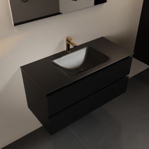 Mondiaz Aivy badmeubelset - 100x45x50cm - 1 kraangat - 1 wasbak urban Solid surface - Midden - 2 lades - Met spiegel - MDF Urban AIVY80206