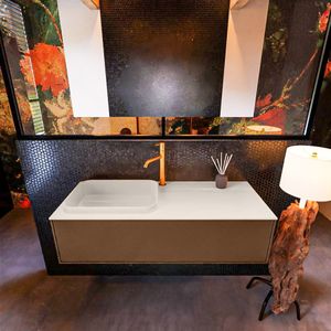 Badkamermeubelset Mondiaz Erin 120 cm met 1 Lade met RIDGE Wastafel Links Linen met 1 kraangat Greeploos Mat Rust