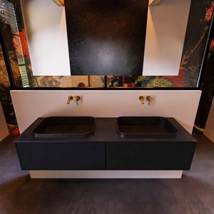 Badkamermeubelset mondiaz erin 150 cm met 2 lades met ridge wastafel dubbel urban zonder kraangaten greeploos mat urban