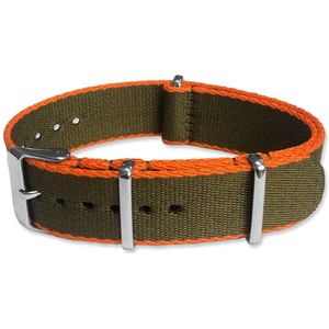 Seatbelt NATO Horlogeband Deluxe Nylon Strap Legergroen Oranje 18mm