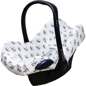 Wallabiezzz Maxi Cosi hoes - Hoes voor autostoel groep 0+ - Geschikt voor 3-puntsgordel - Baby Cadeau - Combineer met bijpassende Wallabiezzz Zonnekap Gordelbeschermer en Speendoekje - Olifant - Grijs
