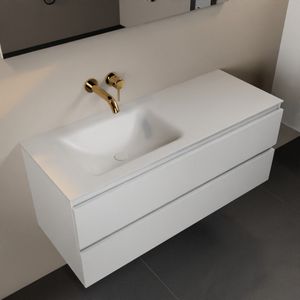 MONDIAZ AIVY 120cm badmeubel Talc, wastafel Talc solid surface links zonder kraangat met spiegel (AI-351631TALC-NO - AI-M120TALI - AI-S120X71)