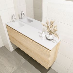 Mondiaz olan 120 cm toiletmeubel washed_oak. Lex wastafel talc links 1 kraangat