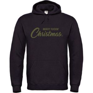 Foute kersttrui hoodie zwart M - Merry fuckin' Christmas - olijfgroen - soBAD. | Kersttrui soBAD. | kerstsweaters volwassenen | kerst hoodie volwassenen | Kerst outfit | Foute kerst truien