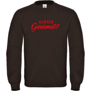 Foute kersttrui zwart XL - Al weer gourmet? - Rood glitter - soBAD. | Kersttrui soBAD. | kerstsweaters volwassenen | kerst hoodie volwassenen | Kerst outfit | Foute kerst truien