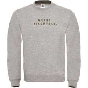 Foute kersttruigrijs XXL - Merry Kissmyass - olijfgroen - soBAD. | Kersttrui soBAD. | kerstsweaters volwassenen | kerst hoodie volwassenen | Kerst outfit | Foute kerst truien