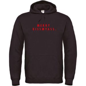 Foute kersttrui hoodie zwart XXL - Merry Kissmyass - Rood - soBAD. | Kersttrui soBAD. | kerstsweaters volwassenen | kerst hoodie volwassenen | Kerst outfit | Foute kerst truien