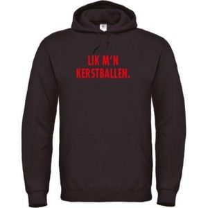 Kerst hoodie zwart L - Lik m'n kerstballen - Rood glitter - soBAD. | Kersttrui soBAD. | kerstsweaters volwassenen | kerst hoodie volwassenen | Kerst outfit | Foute kerst truien