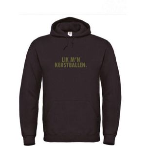 Kerst hoodie zwart M - Lik m'n kerstballen - Olijfgroen - soBAD. | Kersttrui soBAD. | kerstsweaters volwassenen | kerst hoodie volwassenen | Kerst outfit | Foute kerst truien