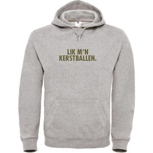 Foute kersttrui hoodie grijs L - Lik m'n kerstballen - Olijfgroen - soBAD. | Kersttrui soBAD. | kerstsweaters volwassenen | kerst hoodie volwassenen | Kerst outfit | Foute kerst truien