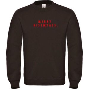 Foute kersttrui zwart S - Merry Kissmyass - rood glitter - soBAD. | Kersttrui soBAD. | kerstsweaters volwassenen | kerst hoodie volwassenen | Kerst outfit | Foute kerst truien