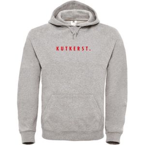 Foute kersttrui hoodie grijs S - Kutkerst - rood - soBAD. | Kersttrui soBAD. | kerstsweaters volwassenen | kerst hoodie volwassenen | Kerst outfit | Foute kerst truien